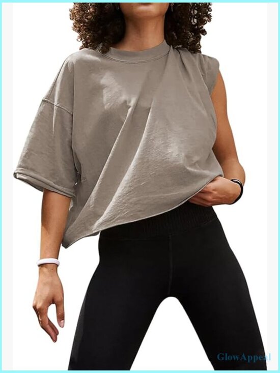 Tops - Oversized Crop Top Tee Short Sleeve Loose Fit Workout Casual